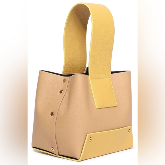 Yuzefi Handbags - Yuzefi Tab Color-block Textured-leather Tote in Yellow